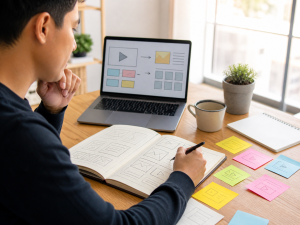 Content creator planning helpful posts to build trust with an audience