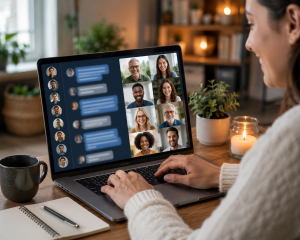 Person engaging in online communities to build trust and grow an audience from scratch.
