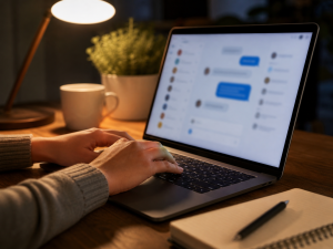 Person replying to online messages to build trust with their audience
