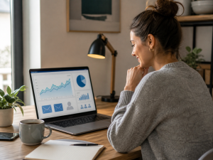 Marketer reviewing steady email subscriber engagement on a laptop

