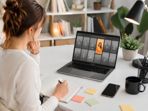 Content creator planning social media posts with one standout post idea attracting attention.
