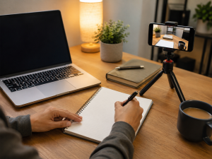 Creator planning step-by-step tutorial content for beginners.
