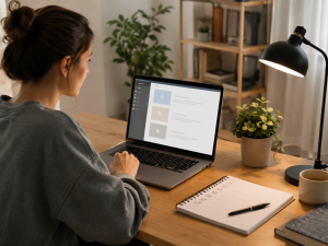 Creator reviewing a simple sales page for a first digital product.