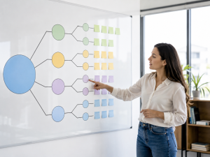 5210526 Whiteboard showing a broad niche being narrowed into smaller profitable sub-niches.