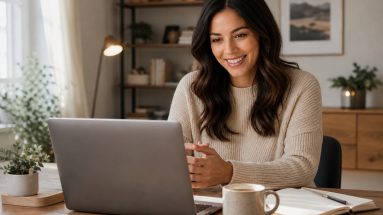 Online creator building trust with their audience from a cozy workspace