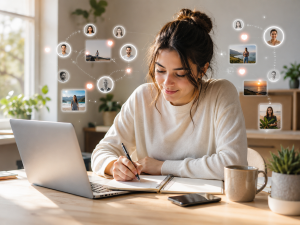 Beginner creator planning content on a laptop while learning how to build an audience from scratch.