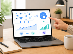 Simple analytics dashboard explaining how Facebook ad click-through rate works.
