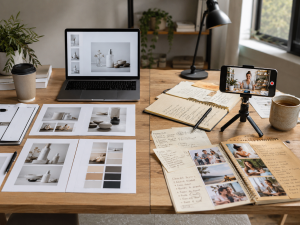 Authentic advertising compared with overly polished ad content on a creative desk
