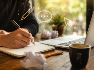 1120626 Person practicing copywriting as one of the key digital marketing skills for beginners.