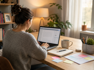 Person creating helpful blog content as part of low budget traffic strategies.
