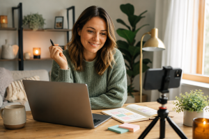 Marketer creating daily content as part of successful marketing habits
