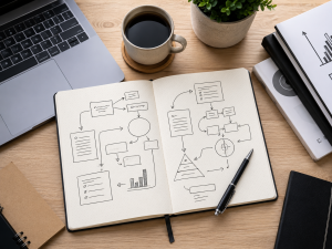 2140626 Simple marketing strategy plan beside marketing books for beginners