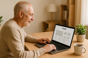 Senior building an online presence with a simple website
