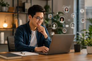 Online marketer growing an audience through a daily marketing routine
