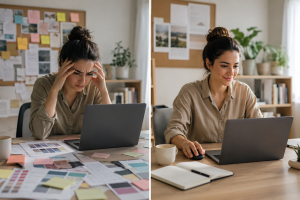 Comparison between perfectionism and taking action in online marketing.

