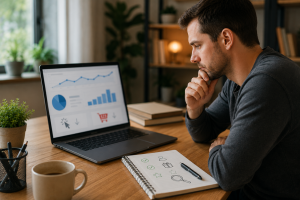 Marketer checking clicks and sales to understand why an offer is not converting.
