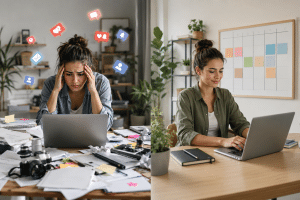 Content creator replacing inconsistent posting with a sustainable content schedule