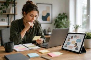 Marketer studying audience questions to improve content strategy
