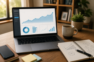 Laptop showing online traffic growth for internet marketing and online business.

