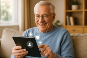 Senior using social media for internet marketing