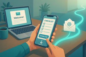 Lead magnet and email follow-up converting social media followers into leads.
