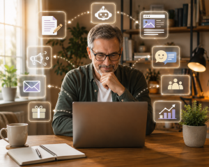 5020726 AI virtual assistant helping with online business and content planning