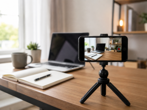 A simple phone video setup used to create relatable ads for authentic advertising