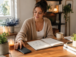 Beginner internet marketer tracking personal progress instead of comparing online
