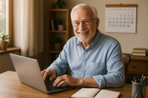 Senior finding Internet Profit Success through online marketing
