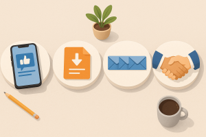 Simple social media funnel guiding followers from content to customer.
