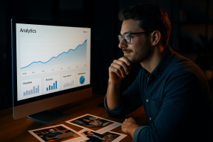 5200626 Digital marketer using analytics to test content and improve results.