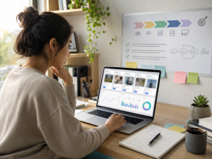  Beginner marketer creating a testing plan to avoid Facebook ad mistakes.
