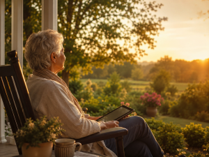 Retired person using AI wisely while enjoying a peaceful and independent lifestyle.

