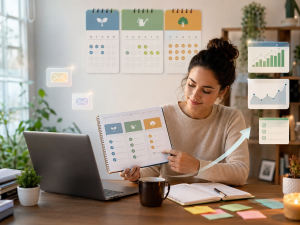 Confident marketer ready to launch after completing a marketing campaign checklist.