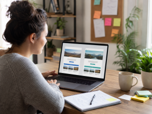 Beginner marketer comparing two website layouts for A/B testing for marketing