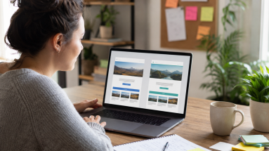 Beginner marketer comparing two website layouts for A/B testing for marketing