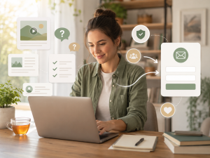 Marketer creating valuable content before selling to build audience trust.
