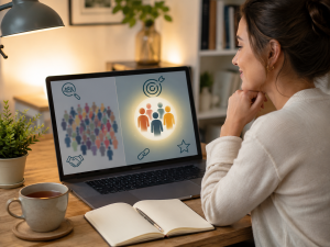 1130726 Marketer choosing a clear niche to stand out in a crowded market.