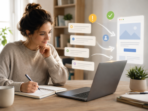 2070726 Marketer creating stronger landing page headlines to improve conversion rate results.