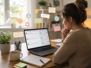 Marketer researching audience questions to create better marketing content.

