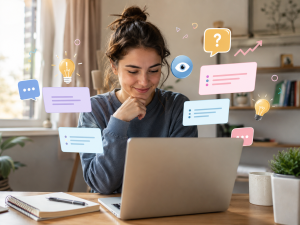 2110726 Marketer choosing strong content hooks to stop the scroll and increase engagement.