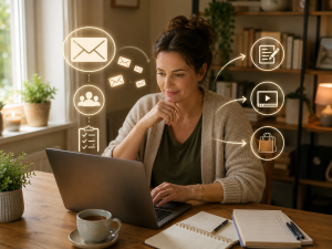 Marketer using email marketing to bring repeat traffic to blog posts, videos, and offers.
