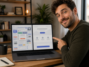 3070726 Clean landing page layout compared with a cluttered page to increase conversions.