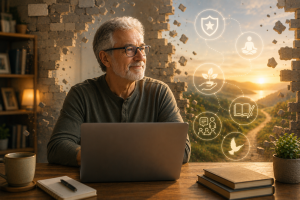 Person turning personal challenges into strength through AI internet marketing.
