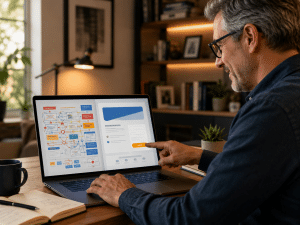Marketer simplifying a landing page and improving its call to action.
