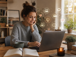 4110726 Marketer using personal stories to create engaging content people remember.