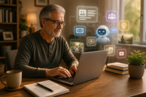 Beginner using AI to turn personal stories into helpful internet marketing content.
