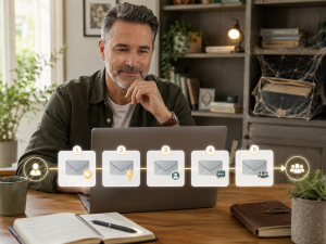 Welcome email sequence nurturing new leads through helpful content and regular communication.
