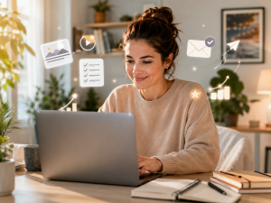 Beginner internet marketer taking action instead of only consuming information.

