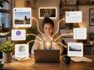 Facebook content strategy showing one post repurposed into several marketing assets
